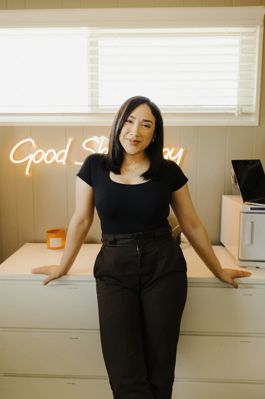 Person at the front counter of an office